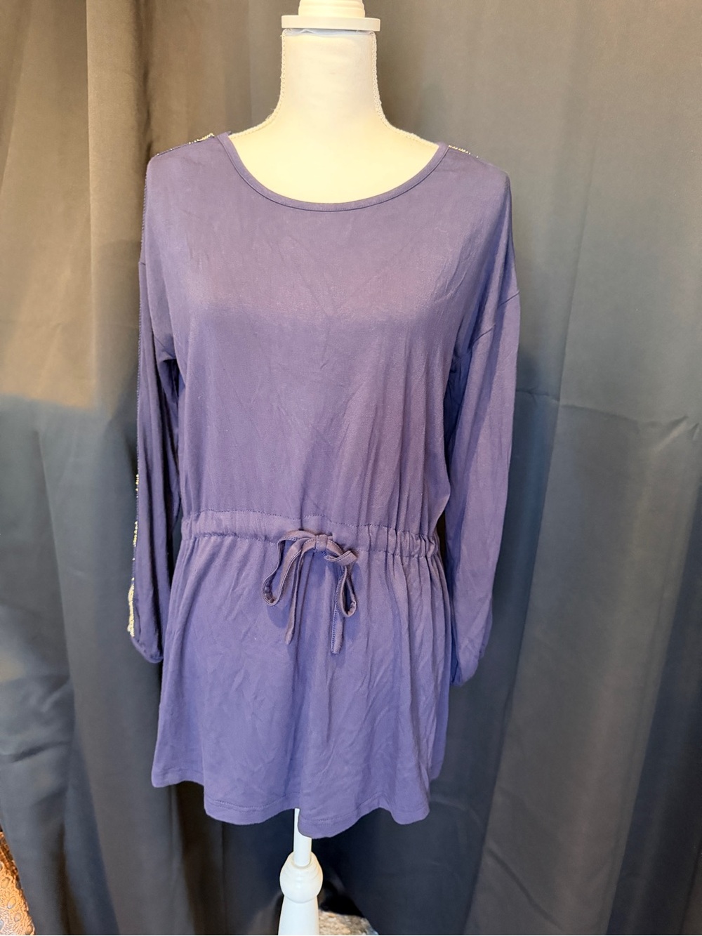Relaxed Purple Drawstring Waist Tunic Top